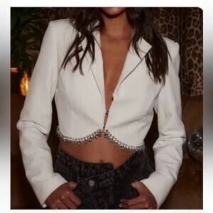 12th Tribe Women's Melania White Crystal Rhinestone Cropped Bridal Blazer S